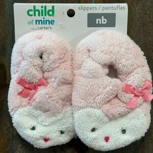 Carter’s Child of‎ Mine Baby Girl Newborn Pink Bunny Plush Slippers NWT